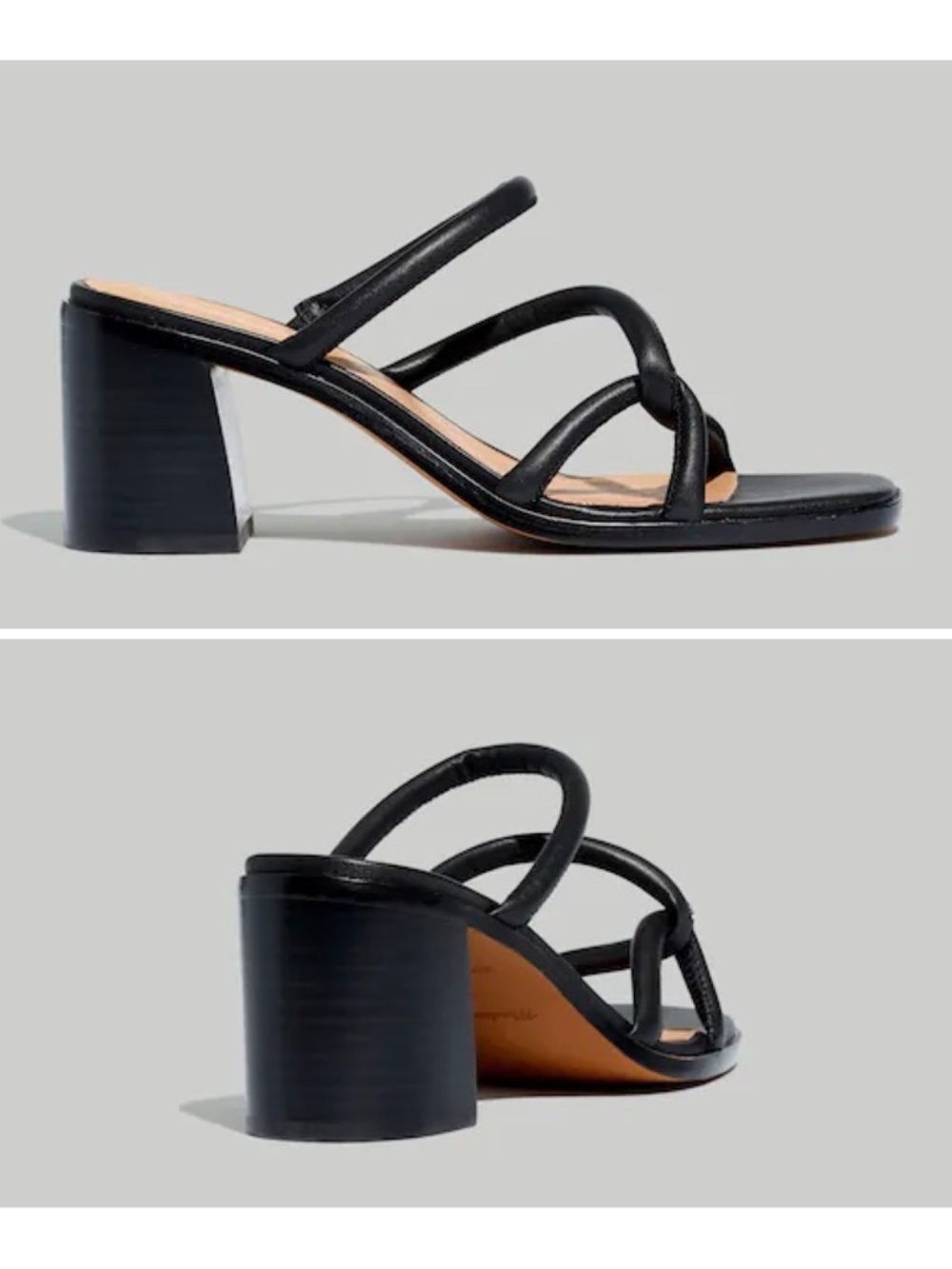 $138 Madewell Tayla Black Leather Block Heels Square Toe Slides Sandals Size 8.5 - Picture 2 of 14
